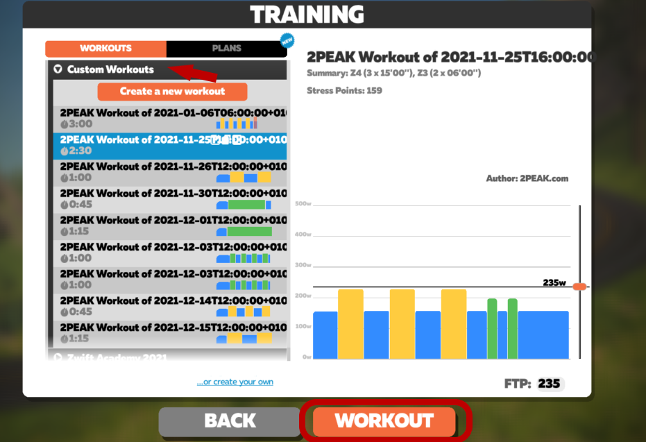 custom training zwift