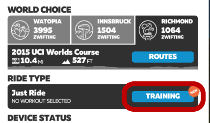 Zwift Menu