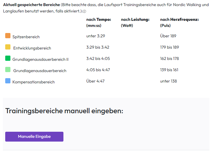 Trainingsbereiche manuell